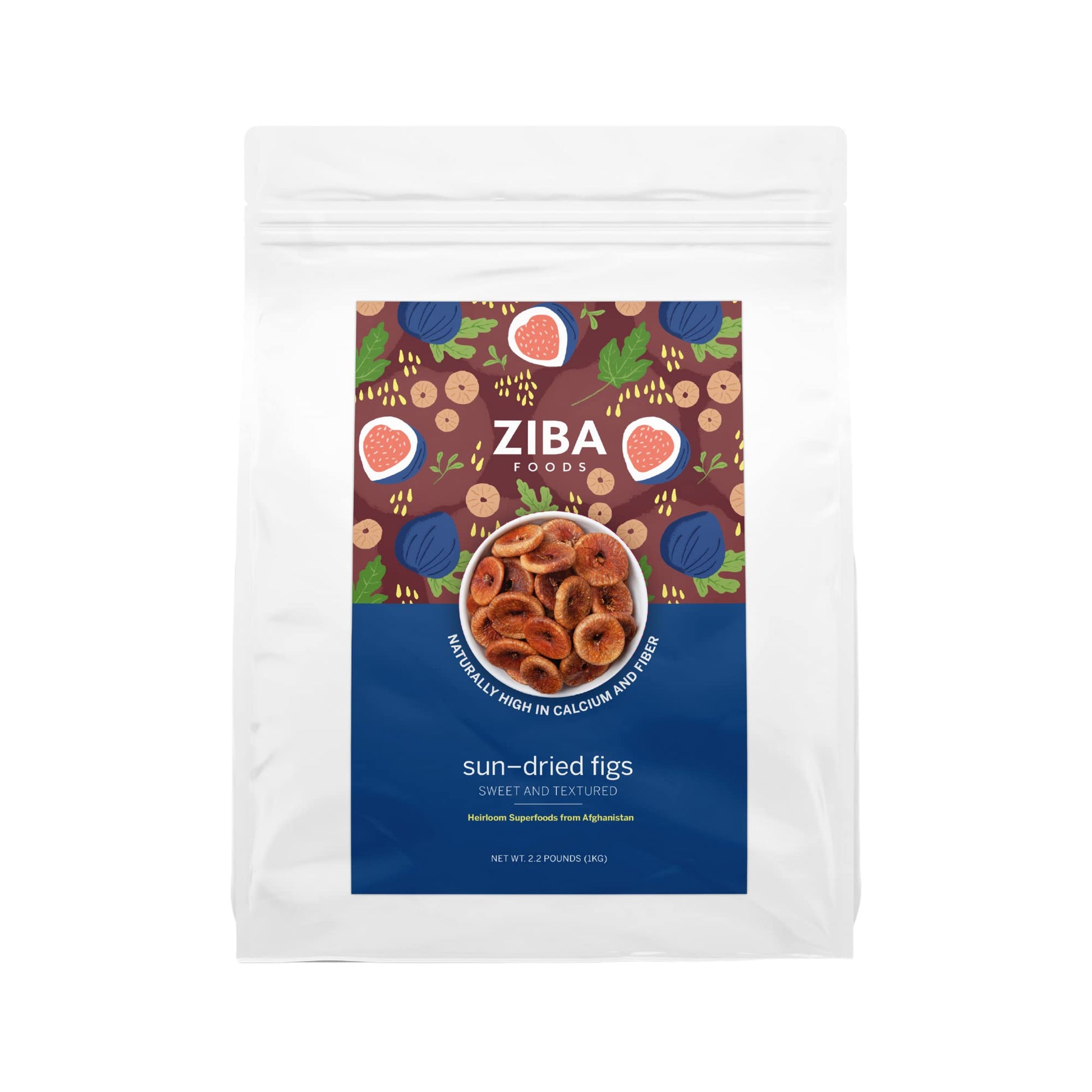 Ziba Foods Sun Dried Figs | 2.2 lbs | No Sugar Added Non-GMO, Gluten Free Dried Fig Snack | Vegan Figs Dried Fruit Easy to Seal 