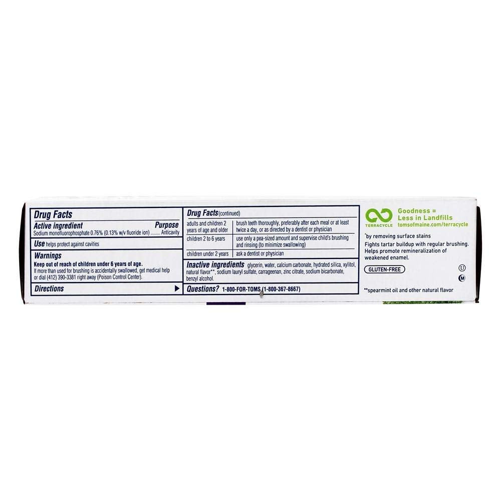 Toms Of Maine Natural Whole Care Spearmint Anticavity Toothpaste With Fluoride, 4 Ounce - 6 Per Case.