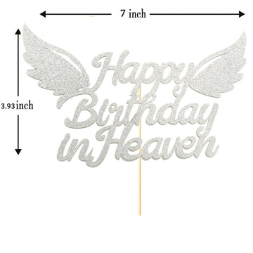 Happy Birthday In Heaven Cake Topper Party Decorations For Birthday,Anniversary,Funeral,Celebration Of Life Party Supplies,Silve