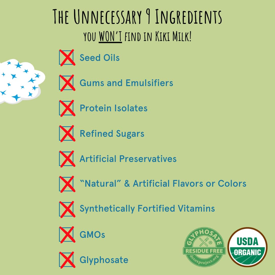 Kiki Milk Plant-Based Milk - Organic Mac Nut Seed Milk - Calcium & Magnesium Source - Gluten, Gum, GMO, Dairy, Soy, Glyphosate F