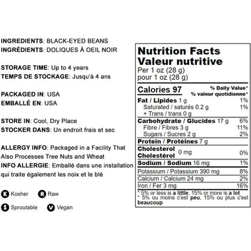 Food To Live Black-Eyed Peas, 25 Pounds - Raw Dried Whole Cow Peas, Kosher, Vegan, Sproutable. High In Dietary Fiber, Easy To Co