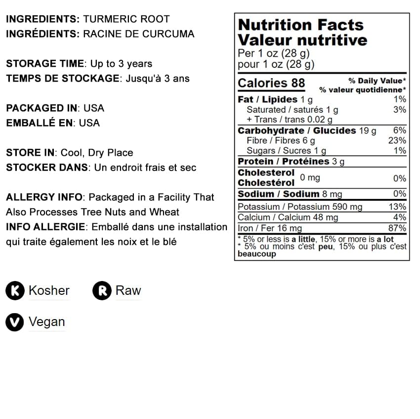 Food To Live - Turmeric Powder, 2 Pounds Finely Ground Turmeric Root, Pure, Kosher, Vegan, Bulk. Fragrant Spice. Contains Curcumin. Great For Asian, Middle East Dishes, Spice Blends, Beverages.