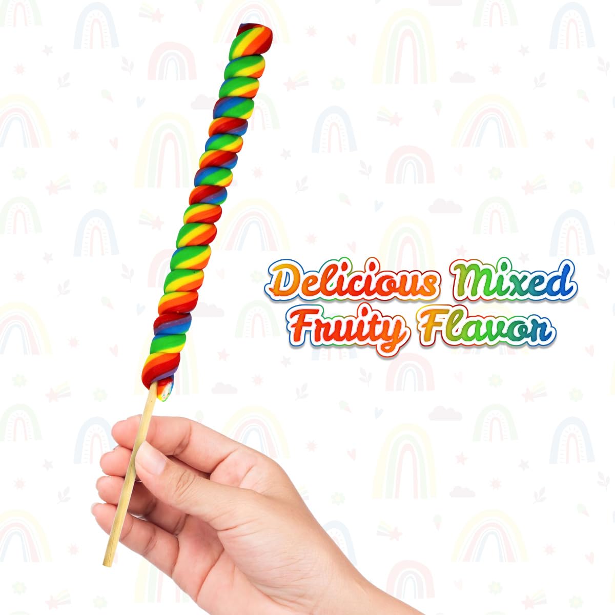 6 Jumbo Rainbow Lollipops 12'' Inch Individually Wrapped (Non Broken), Mixed Fruit Flavor One Foot Long Suckers Carnival Lollipo