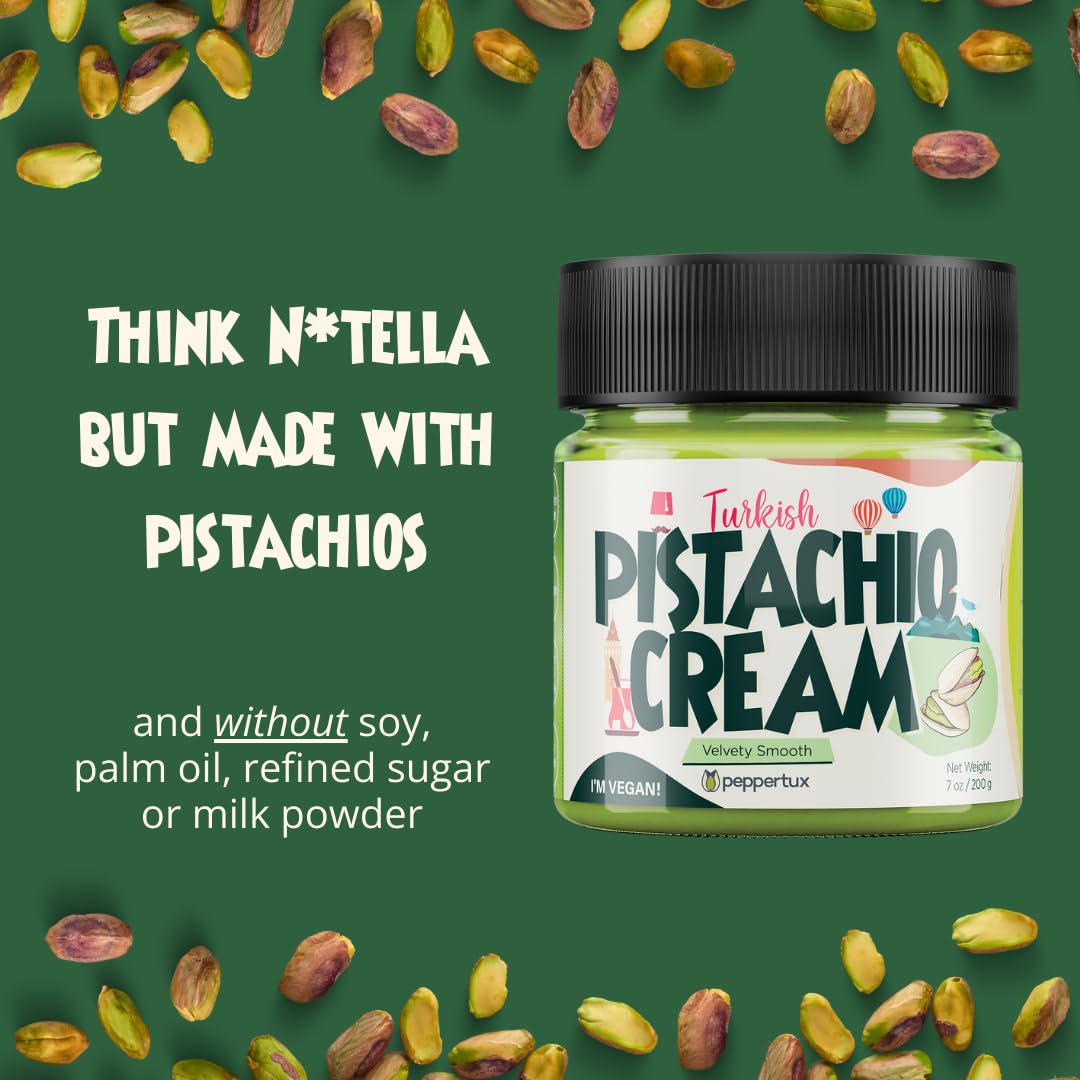 Peppertux Farms Pistachio Cream - Natural Vegan Spread Pistachio Paste For Baking, Cake, Ice Cream, Cookie & More - High Protein
