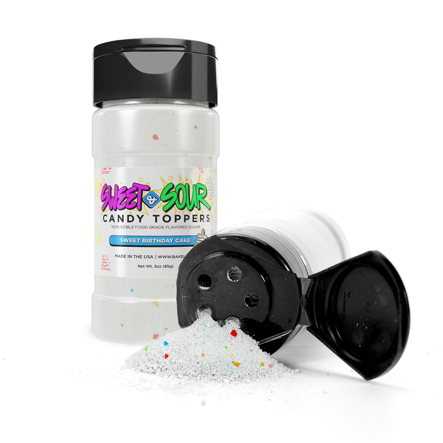 Bakell - Sweet Birthday Cake Candy Topper (85g 1x Shaker Jar) for Fruit, Food & Desserts
