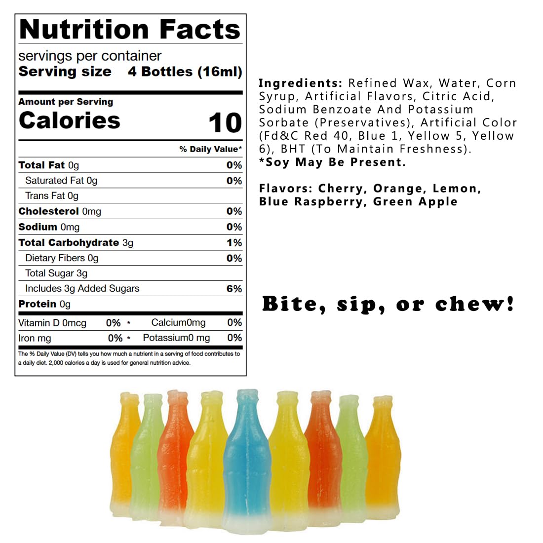 SweetGourmet Wax Candy Bottles with Drink Filling, Assorted Fruit Flavors, 1 Pound Bag