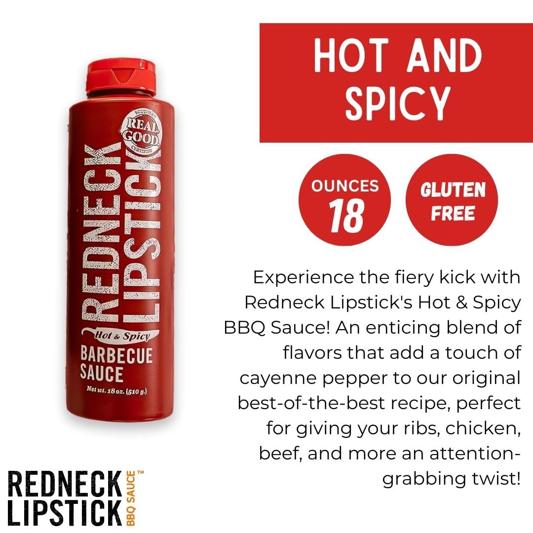 Redneck Lipstick Barbecue Sauce, Hot & Spicy with Cayenne Pepper, 18 oz (3 Pack)