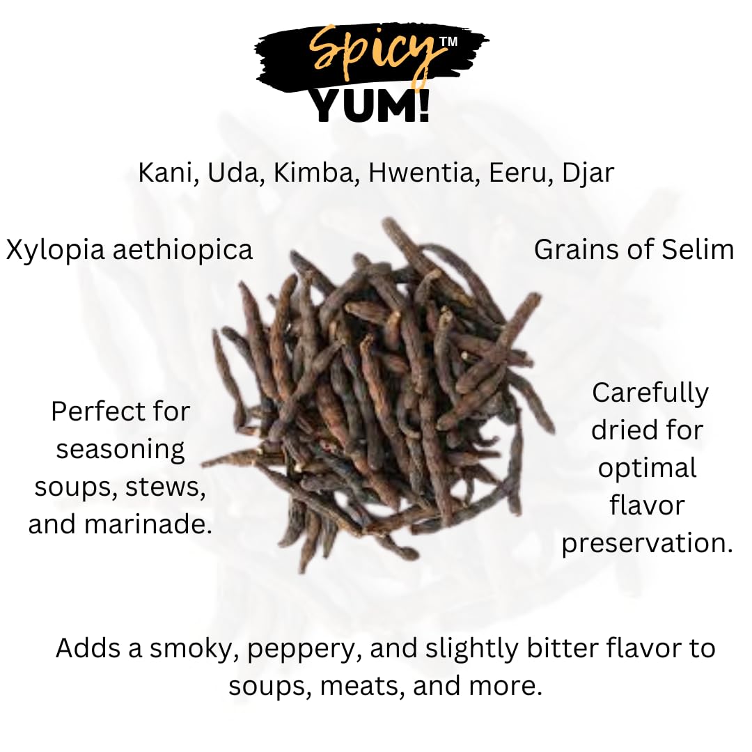Spicy Yum! Grains Of Selim - Hwentia, Uda, Kimba, Kani, Kili Pepper (Xylopia Aethiopica) (Whole Pods - 4 Oz.)