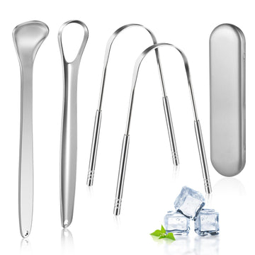 Morgles Tongue Scraper, 4Pcs Tongue Cleaners Metal Tongue Scraper With Case For Adults Kids, Great For Oral Hygiene Reduce Bad B