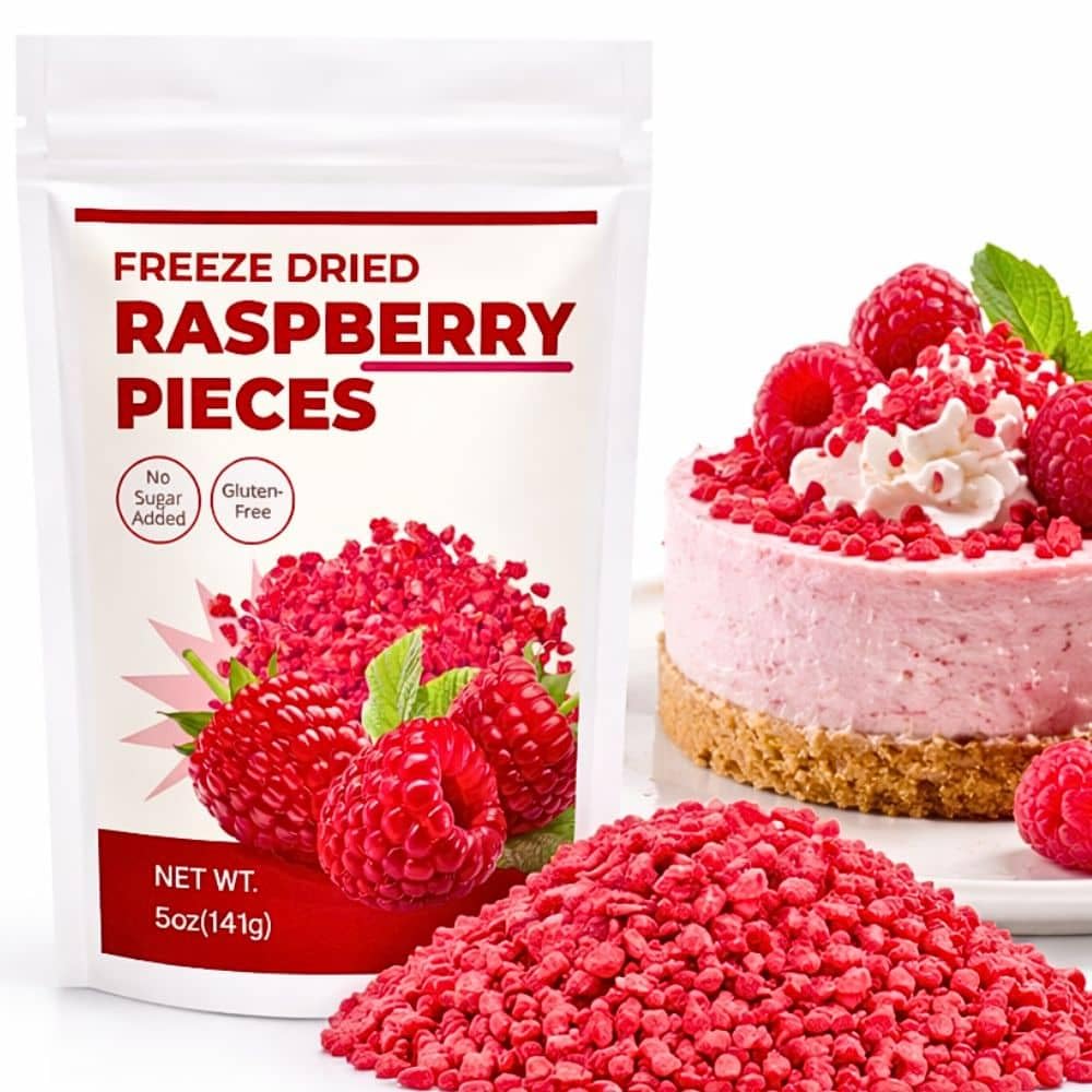 5oz Freeze Dried Raspberries Pieces - No Sugar Added, 100% Real Crunchy Raspberries, Natural Fruit Snack for Kids & Adults, Non-