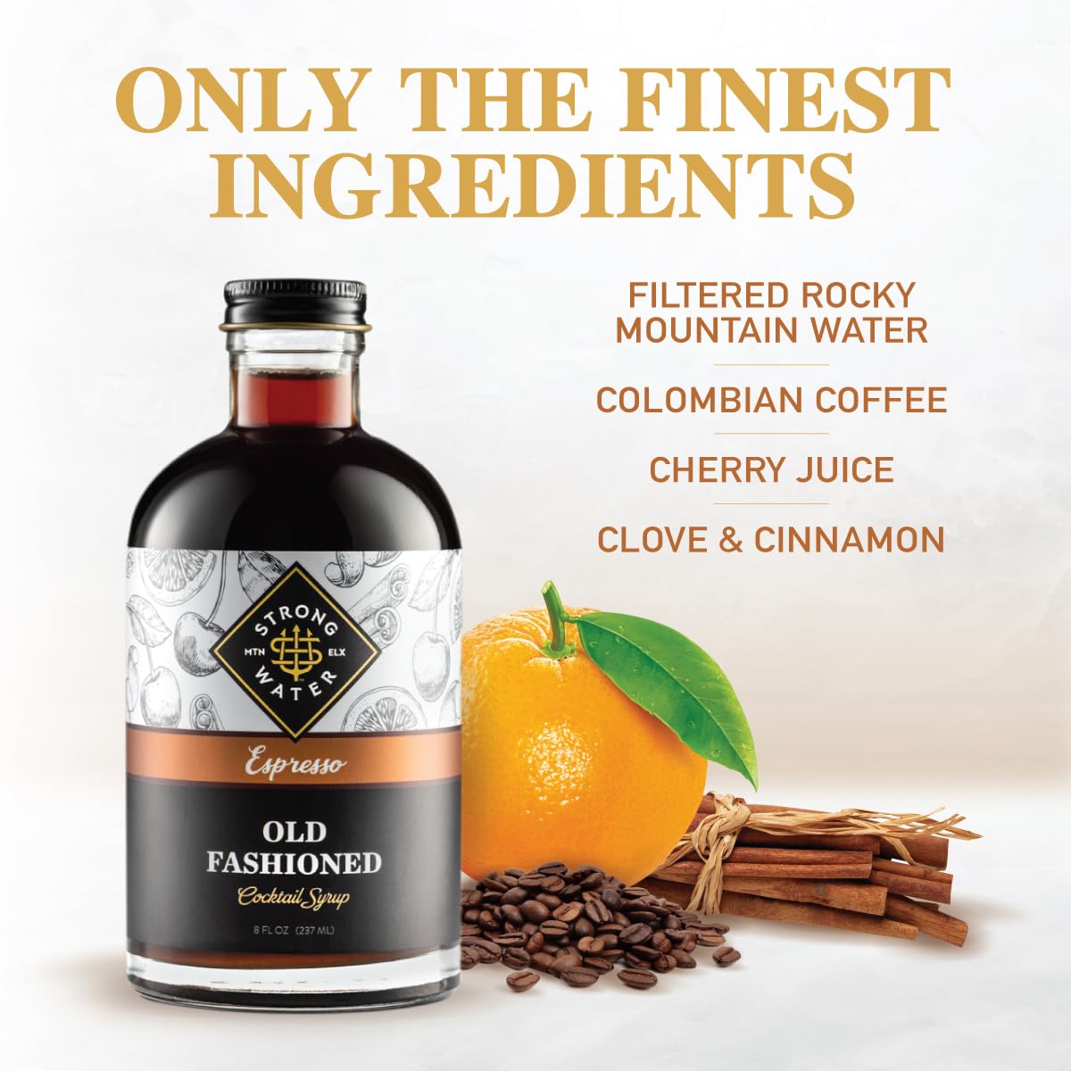 Strongwater Espresso Old Fashioned Cocktail Mixer - Handcrafted Syrup with Coffee, Cinnamon & Cherry - 8 Fl Oz - Model 1011