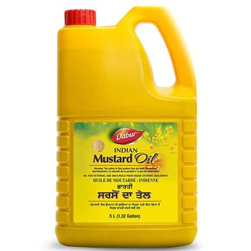 Dabur Kachi Ghani Mustard Oil - Oil For Skin And Hair Care, Cold-Pressed Oil Body Massage, Therapeutic-Grade Mustard Oil, Natural Oil From Mustard Seeds, Unrefined Mustard Oil (5 Ltr.)