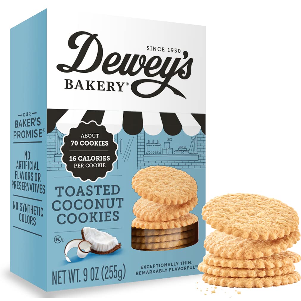Dewey'S Bakery Toasted Coconut Cookie Thins | No Artificial Flavors, Synthetic Colors Or Preservatives | Baked In Small Batches