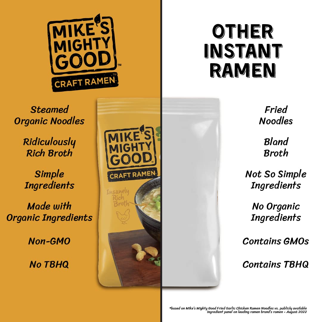 Mike'S Mighty Good Ramen Chicken Noodle Soup Pillow Pack - Fried Garlic Chicken Ramen - Instant Ramen Noodles - Organic Non-Gmo