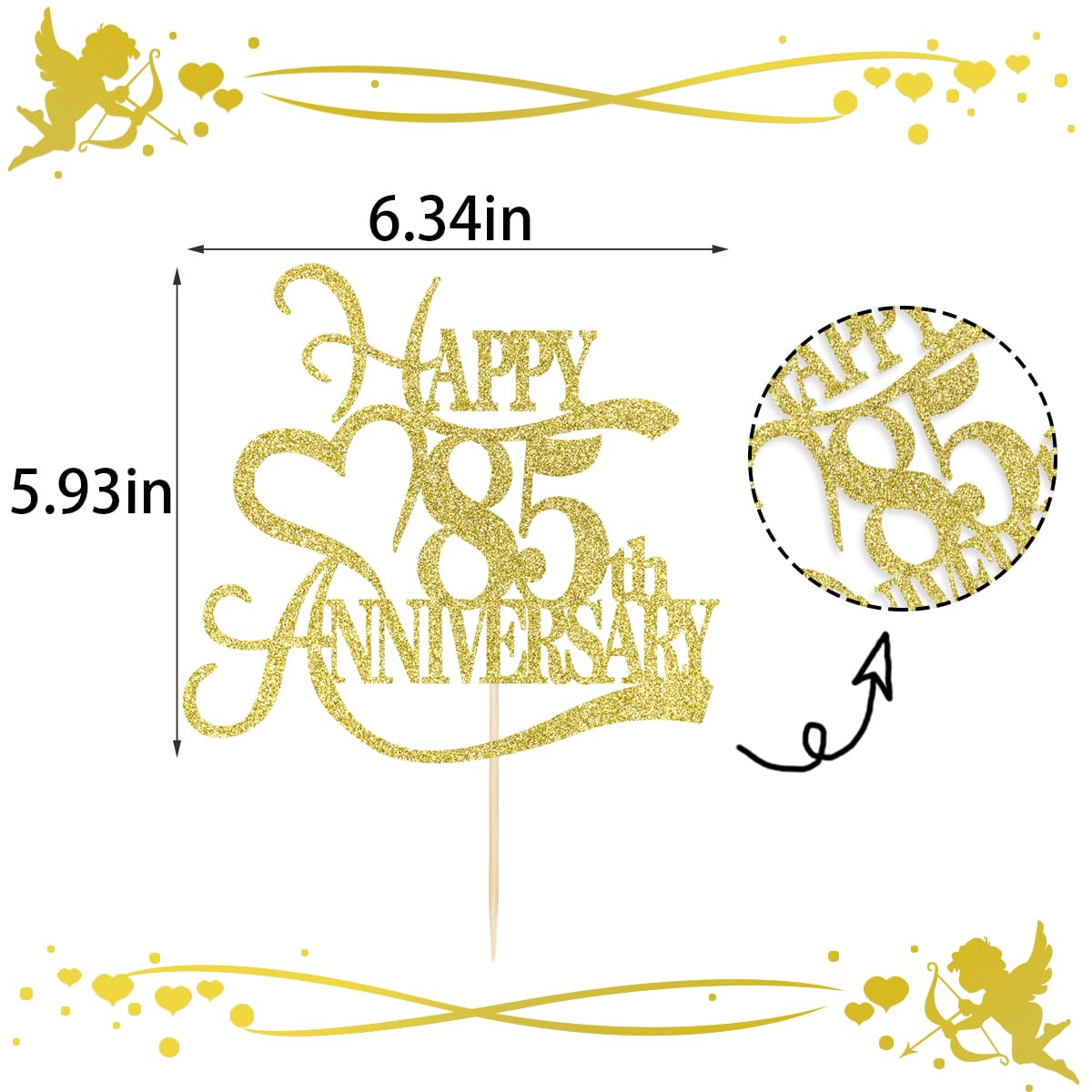 Yetxel Gold Glitter Cake Topper - 50th Anniversary Decoration - Paper - 85 Color