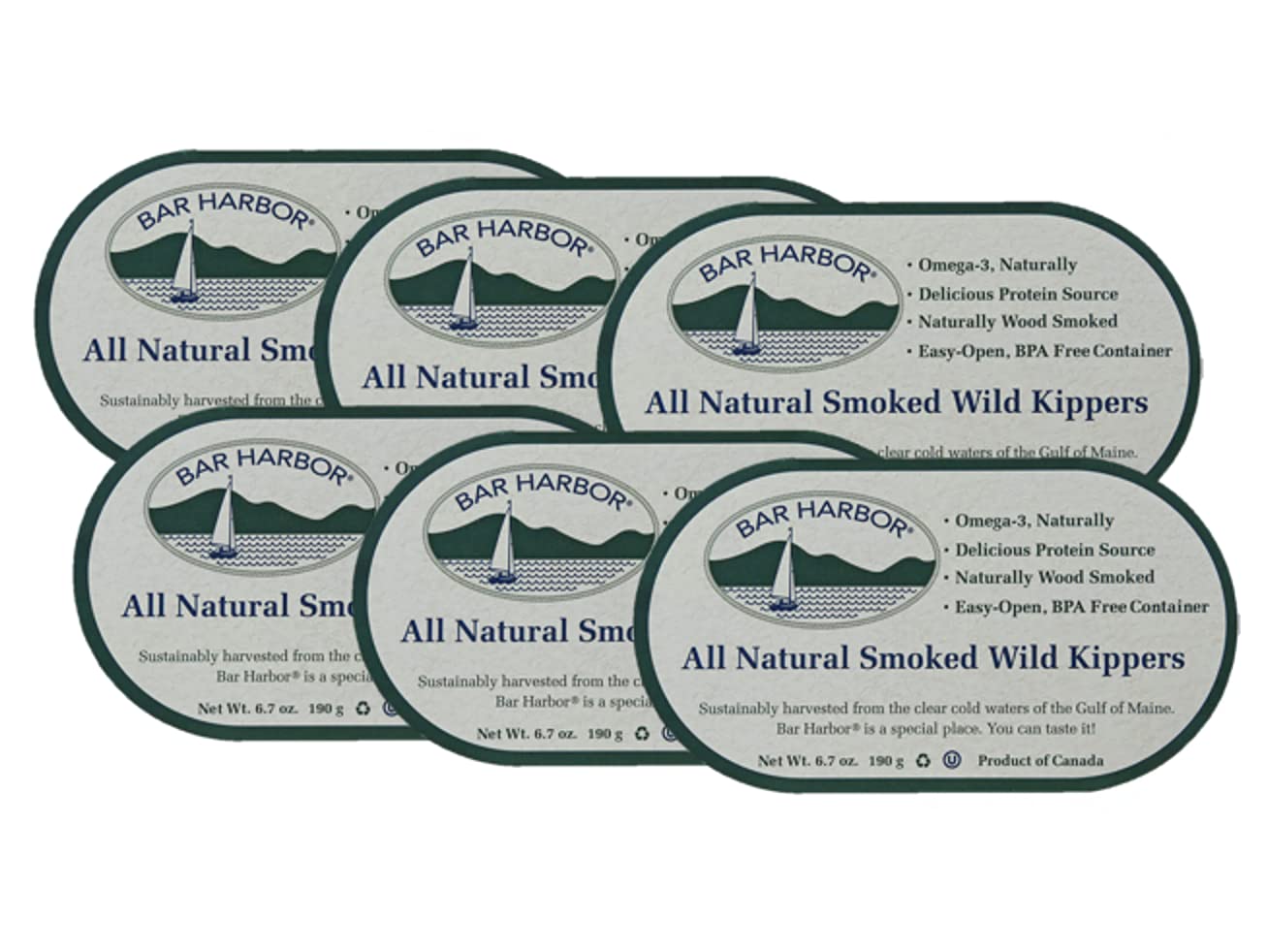 Bar Harbor Wild Smoked Kippers, 6.7 oz. - Pack of 6, Seafood Snack