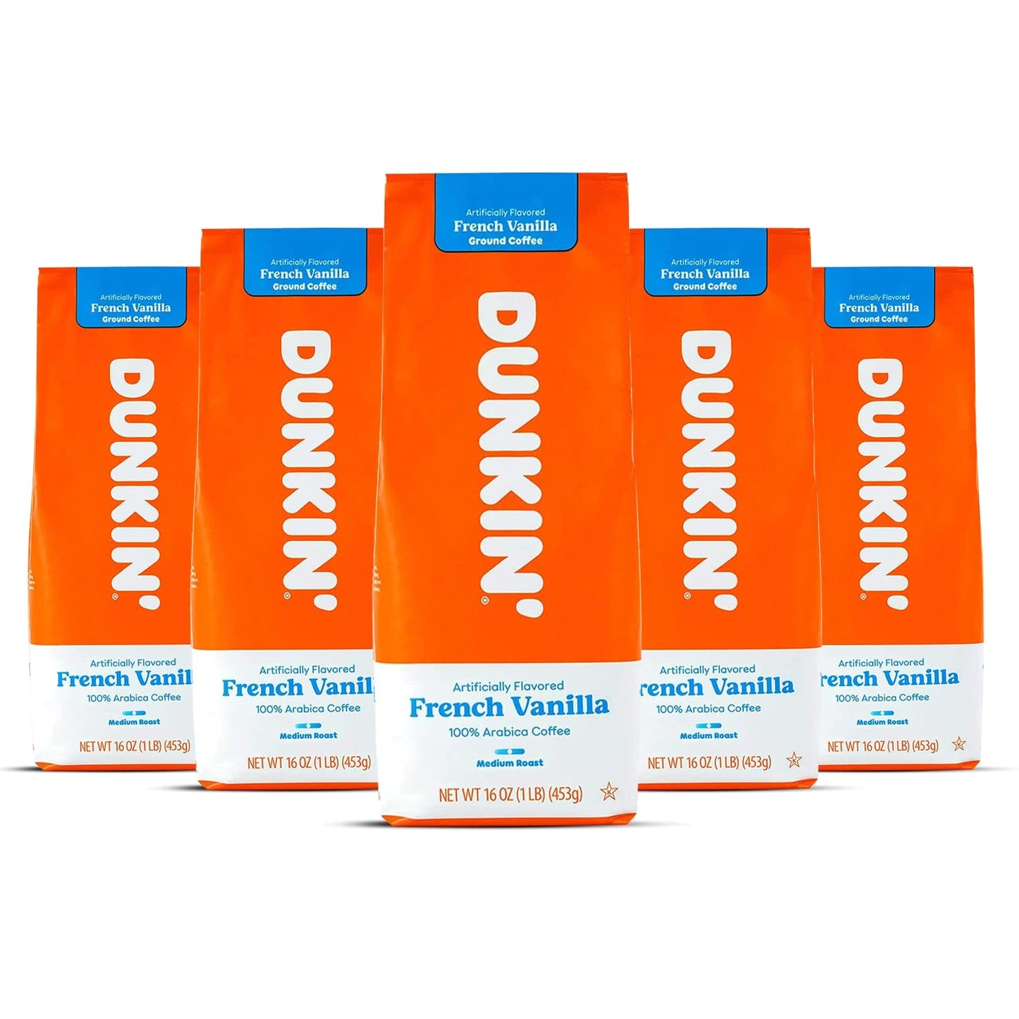 Dunkin Donuts Coffee French Vanilla, 16 oz Bag, Pack of 5, 1 Pound