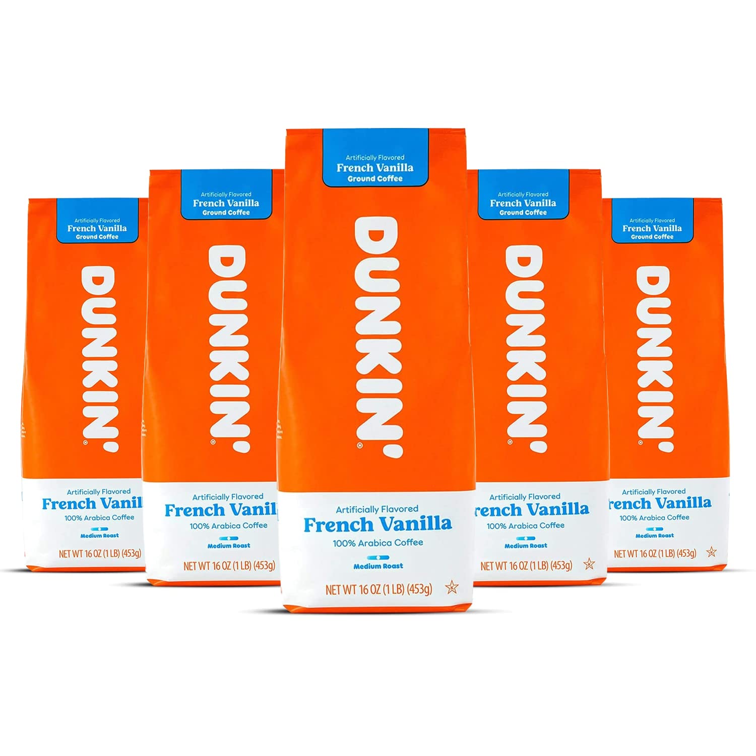 Dunkin Donuts Coffee French Vanilla, 16 oz Bag, Pack of 5, 1 Pound