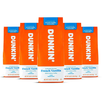 Dunkin Donuts Coffee French Vanilla, 16 oz Bag, Pack of 5, 1 Pound