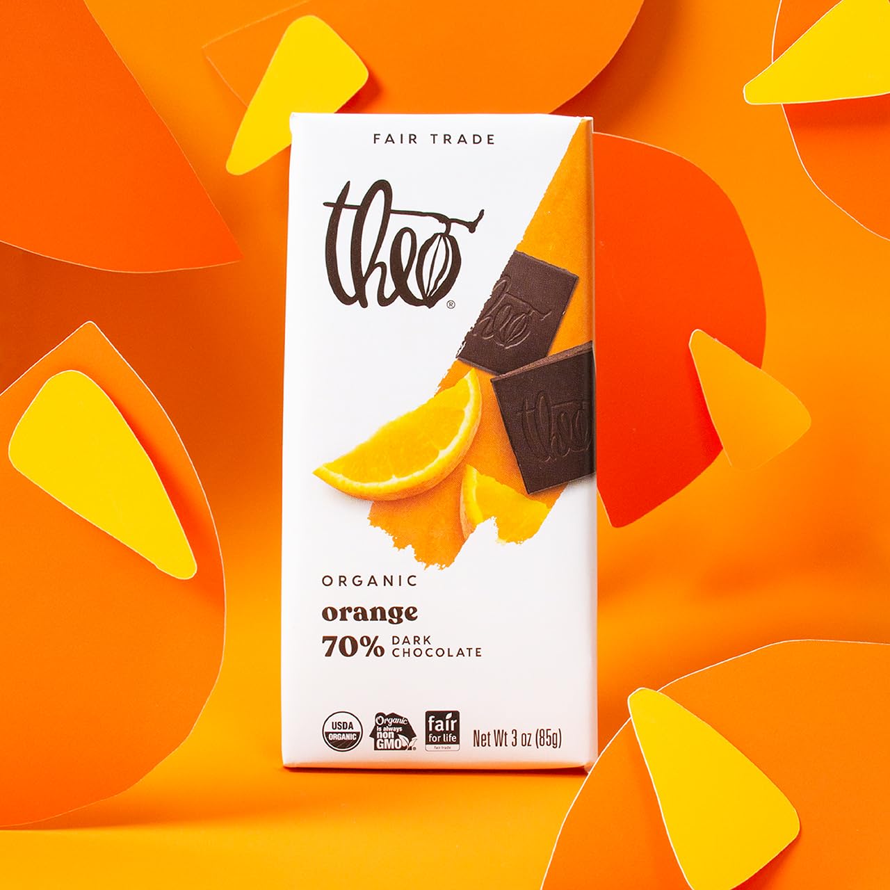 Theo Chocolate Orange Organic Dark Chocolate Bar, 70% Cacao, 1 Bar | Vegan, Fair Trade