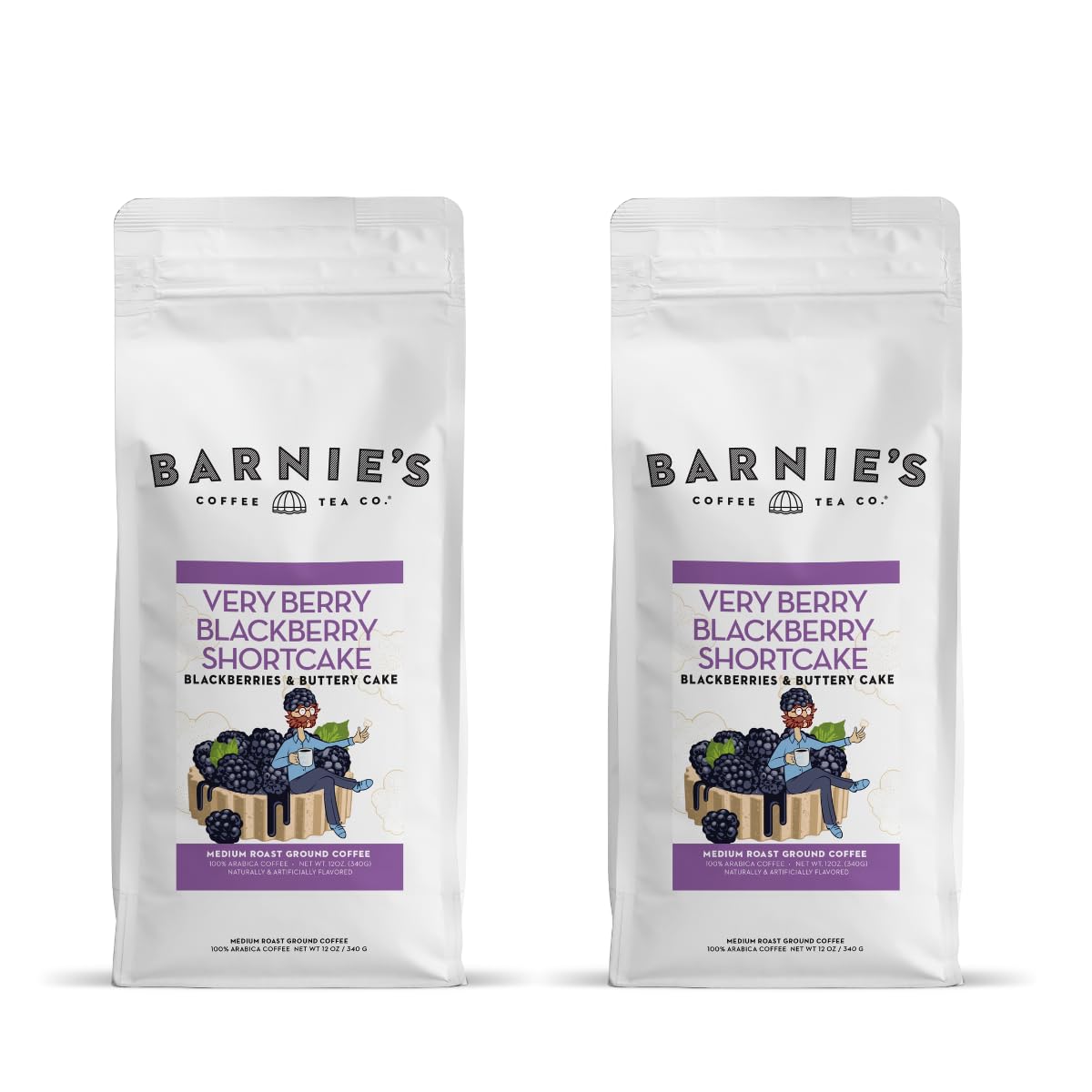 Barnies Very Berry Blackberry Shortcake Ground Coffee, Medium Roast, 12 oz Bag (Pack of 2)