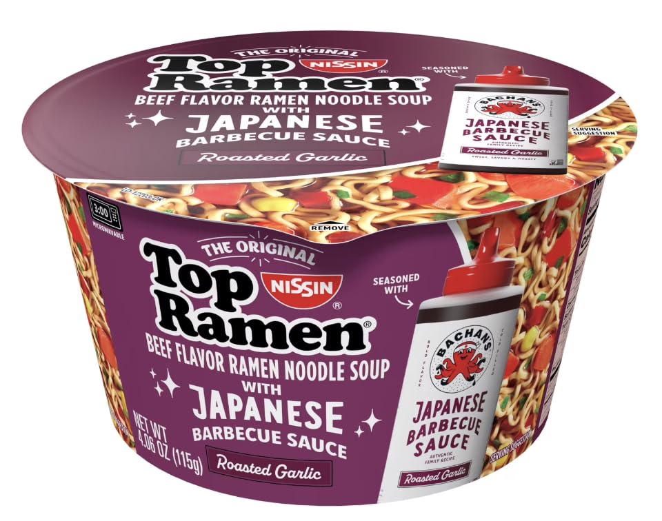 Jaes Warehouse Ramen Bowl, Beef Flavor Roasted Garlic Japanese Barbeque Sauce, Microwavable Bowl, 3.28oz. (12-Pack)~Includes Ja