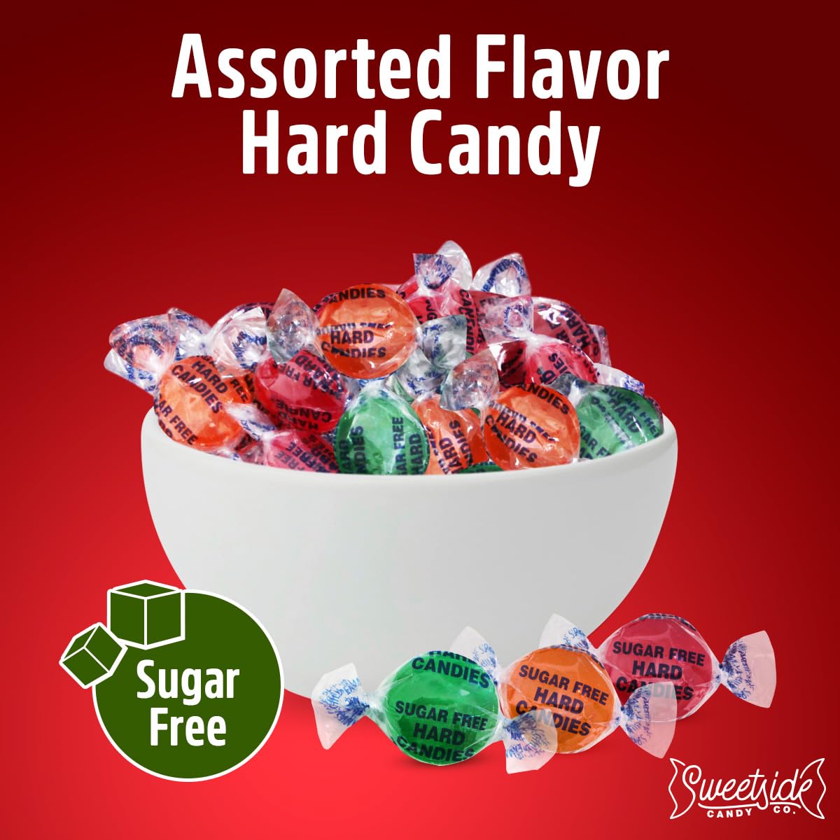 SWEETSIDE CANDY CO. Sugar Free Hard Candy - Assorted Flavors, 2lb Pack, Individually Wrapped for Parties, Office  , and Gift Assortments