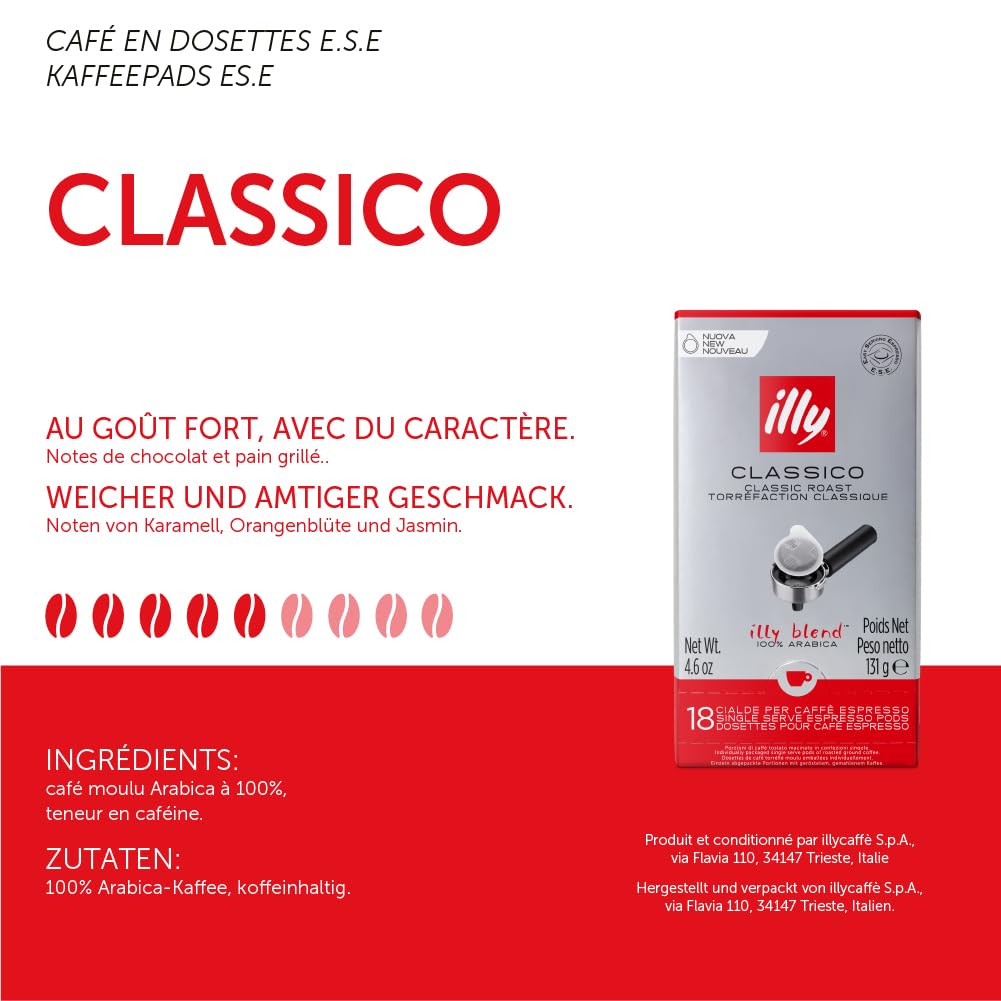 Illy E.S.E. Coffee - Single-Serve Coffee Pods - Classico Medium Roast - Notes Of Chocolate & Caramel - For E.S.E Coffee Machines