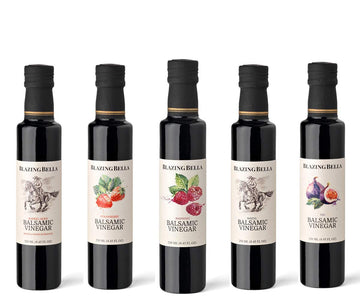 Blazing Bella Balsamic Vinegar Five 250 ML Bottle Variety Set - Barrel Aged, Strawberry, Raspberry, White, and Fig Balsamic