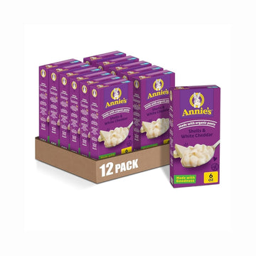 Annies White Cheddar Shells Macaroni and Cheese, Organic Pasta, 6 oz (Pack of 12)