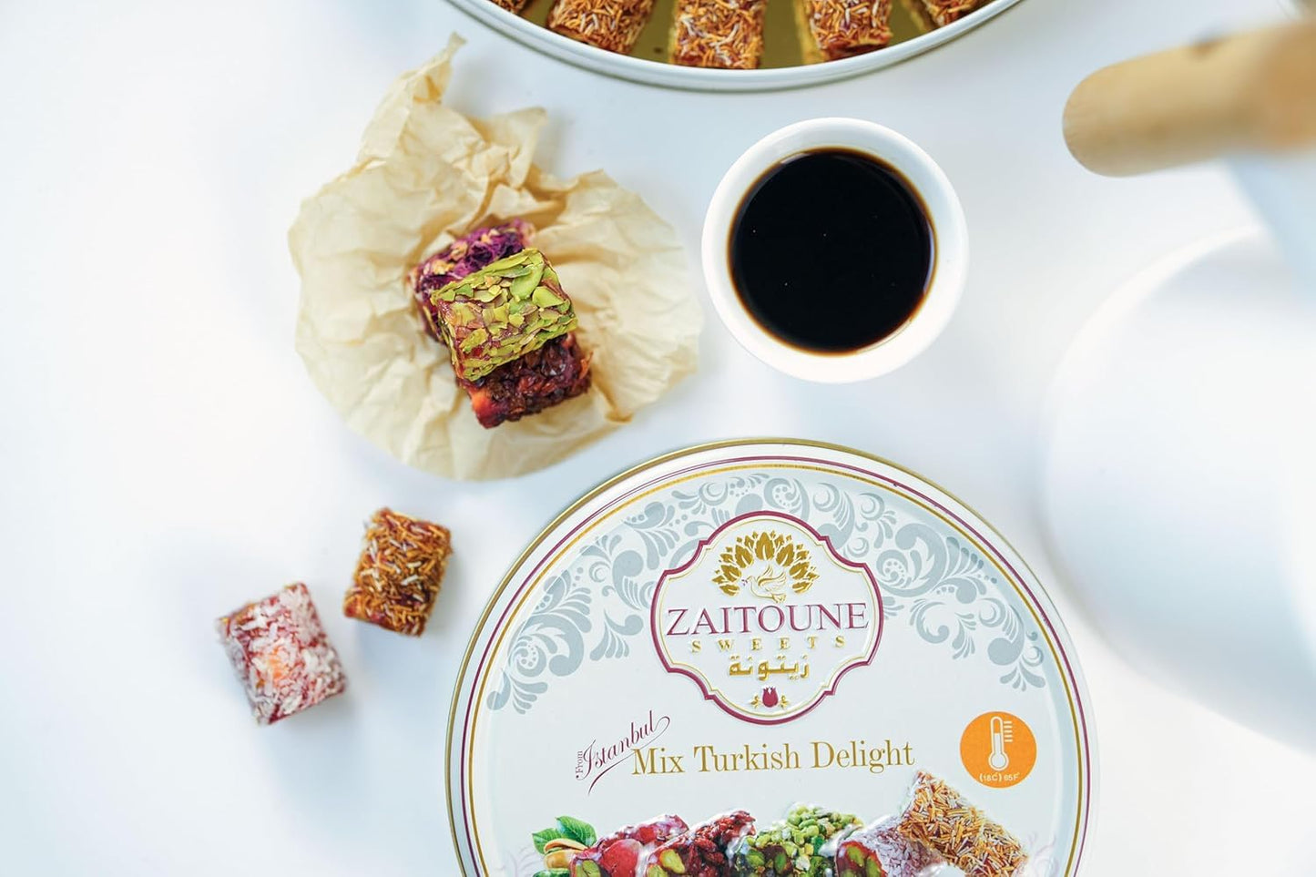 Zaitoune Rose Covered Turkish Delight - 9 Oz | Stuffed With Pistachios & Cashews | Coated With Dried Rose Petals | Authentic Luxury Lokum Sweets In Beautiful Gift Tin | Handmade, Individually Wrapped