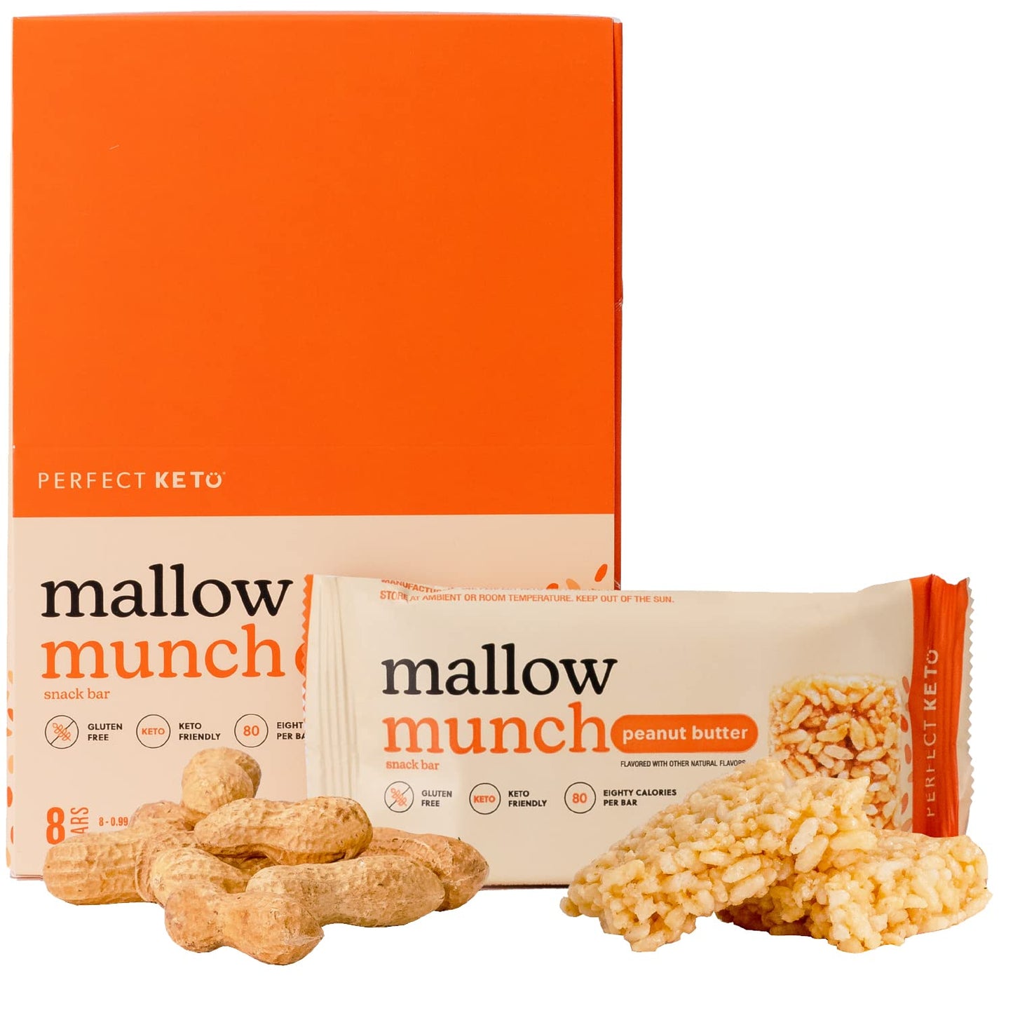 Perfect Keto Mallow Munch Cereal Bars, Gluten Free, Low Sugar, 9g Protein, 8 Count
