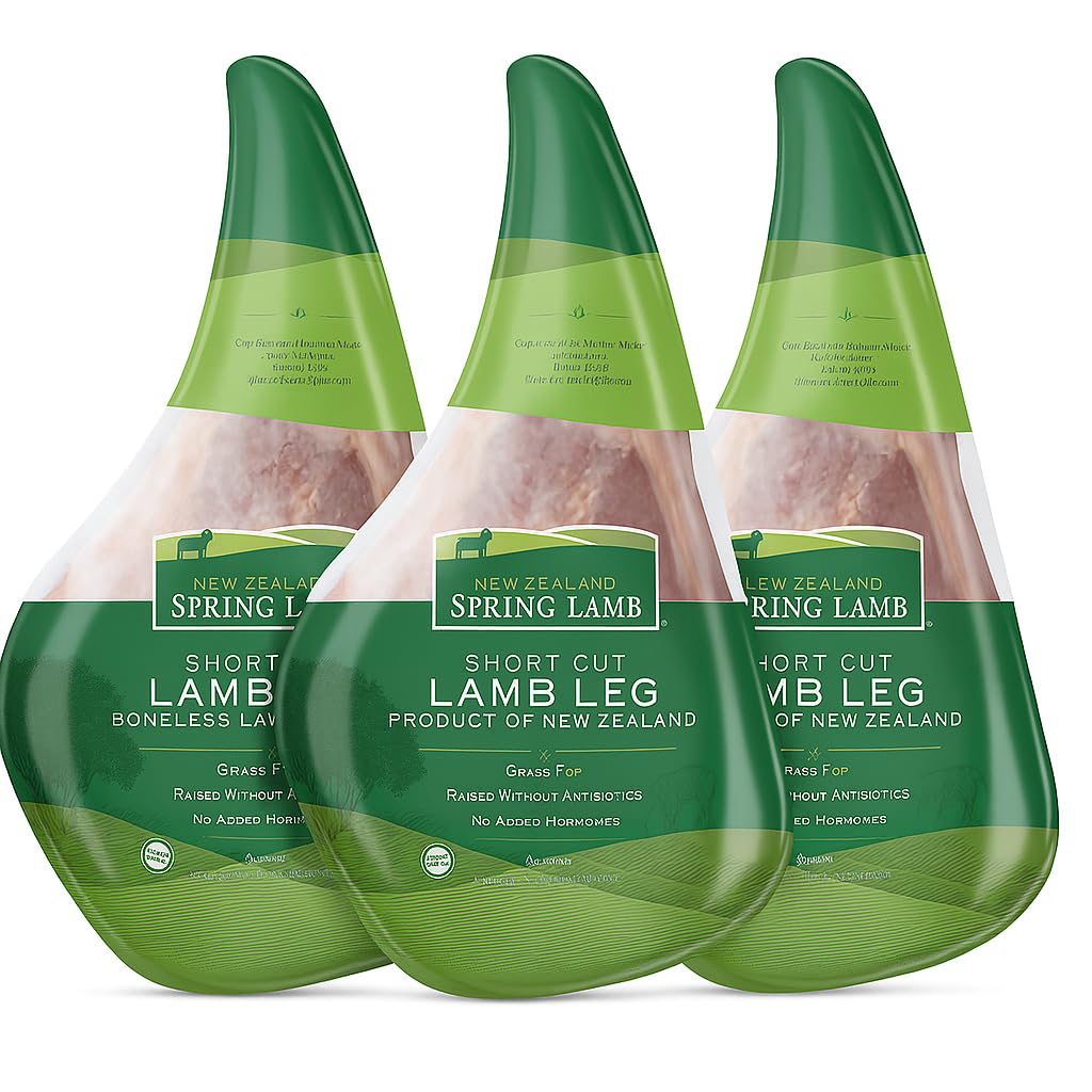 [Pack Of 3] Halal New Zealand Spring Lamb Short Cut Leg - Bone-In  Grass-Fed  Approx. 15 Lbs Total - No Added Body Supports Or Medical Supports - Ships Frozen In Insulated Box
