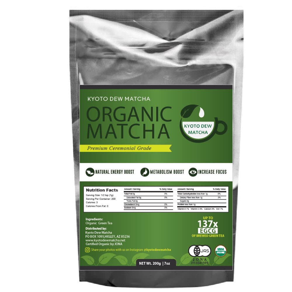 Kyoto Dew Matcha Organic Ceremonial Japanese Matcha Green Tea Powder – 7 oz – Stone-Ground, First Harvest