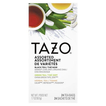 Tazo Black, Green And Herbal Assorted Carton Enveloped Hot Tea Bags Non Gmo, 24 Count, Pack Of 6
