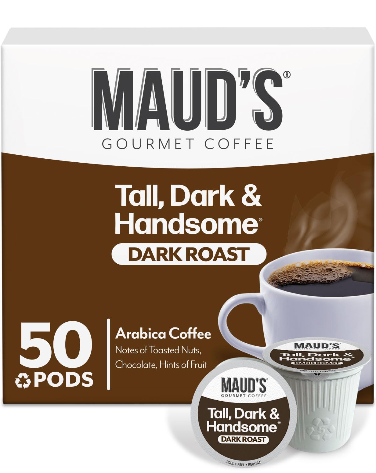 MaudS Dark Roast Coffee Pods  50Ct  Recyclable Single Serve Pods - 100% Arabica Coffee  Compatible With Keurig K Cups Maker