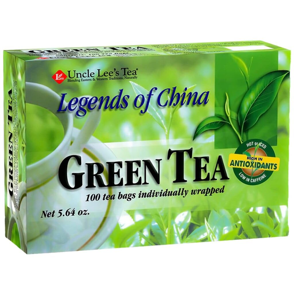 Uncle Lee’s enhanced Green Tea, Caffeinated, 100 Count – Antioxidant-Rich Young Leaves in Individually Wrapped Tea Bags, 5.64 Oz