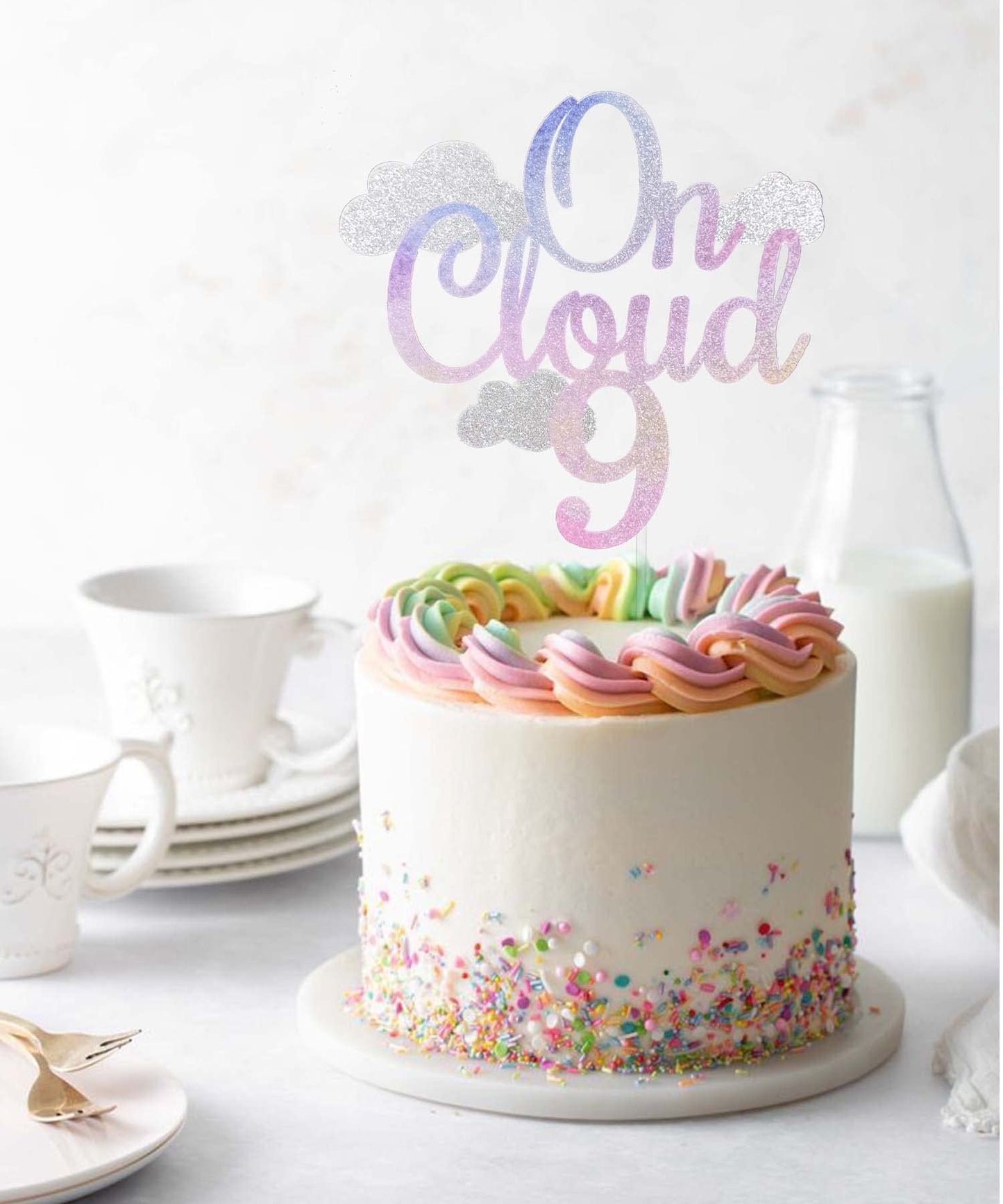 Festusdecor Glitter On Cloud 9 Cake Topper, Cake Topper, Happy 9Th Birthday Cake Decor, Nineth Cake Topper, Dreamy Gradient Colo