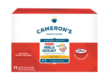Camerons Coffee Single Serve Pods, Flavored,Decaf Vanilla Hazelnut Flavored, 72 Count (Pack of 1)