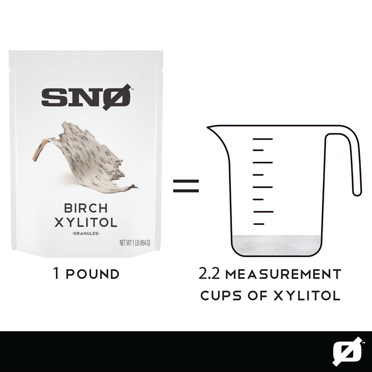 SNO Pure Birch Xylitol Sweetener - 1lb Resealable Bag | Low Calorie, Non-GMO, Gluten-Free, Vegan, Kosher | Paleo, Diabetic, & Ke
