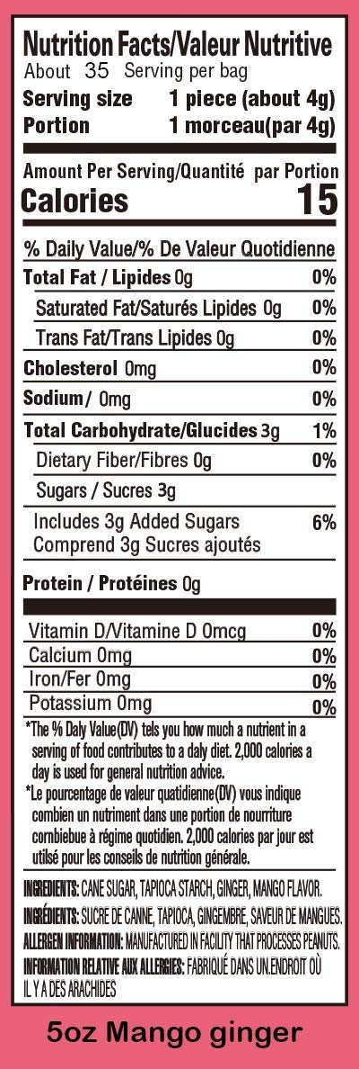 Gem Gem Ginger Candy Chewy Ginger Chews (Mango, 5.0Oz, Pack Of 3)
