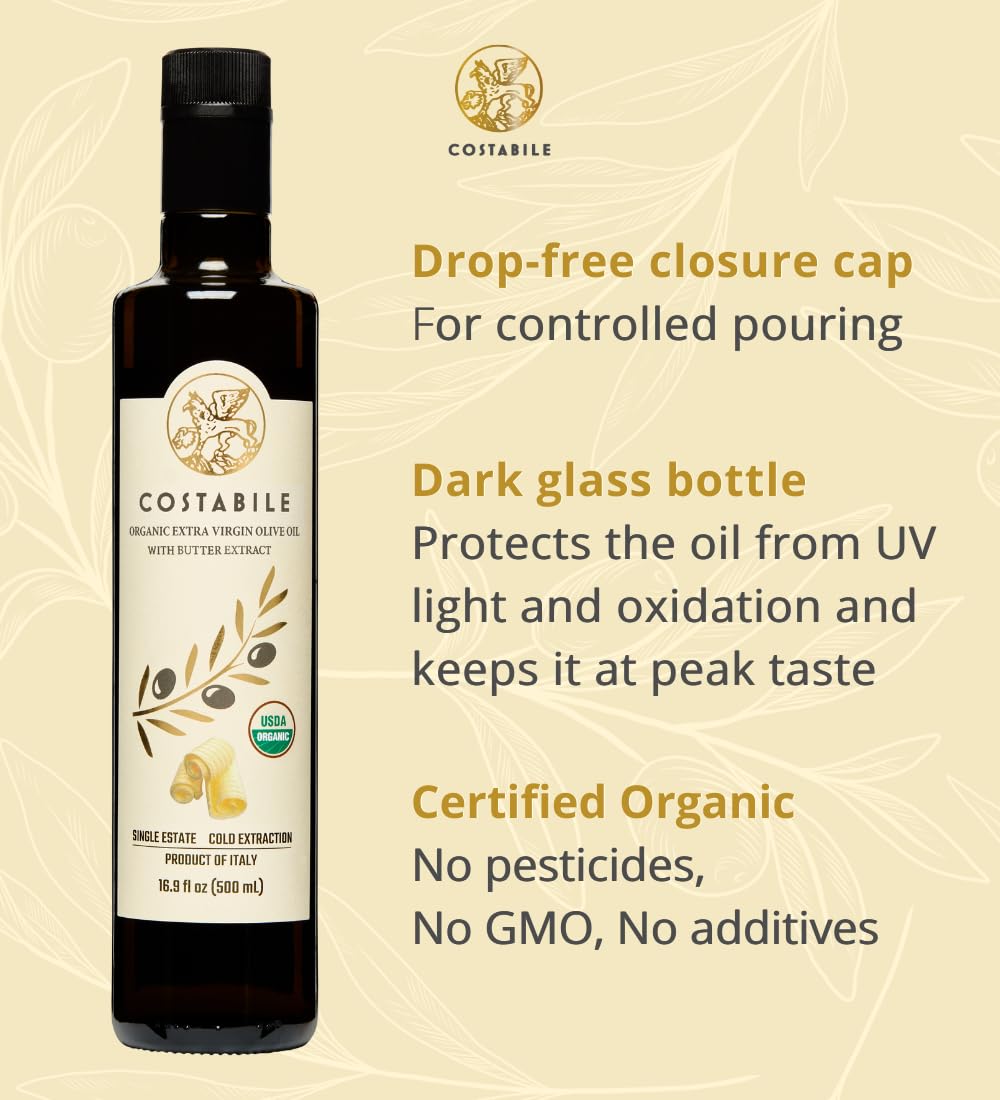 Costabile Butter Infused Olive Oil, Extra Virgin EVOO for Cooking & Baking, 16.9 Fl Oz