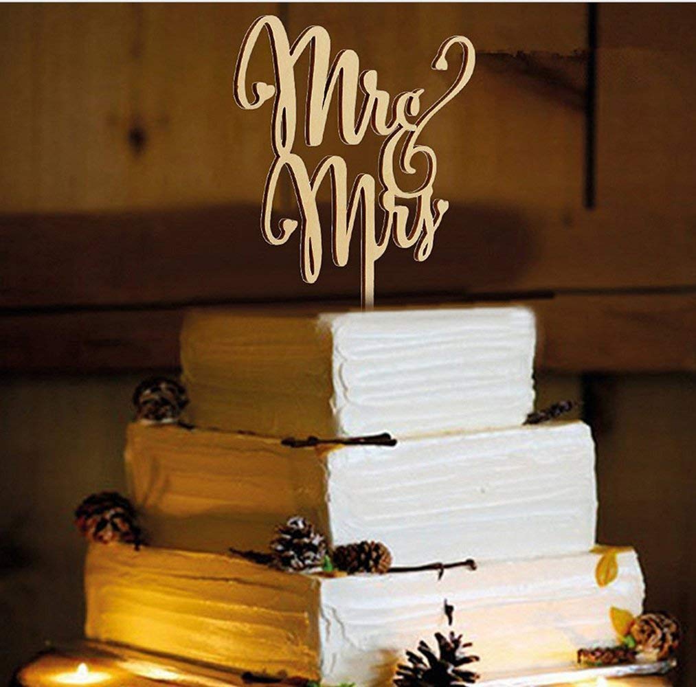 Mr And Mrs Cake Toppers, Kootips Wooden Wedding Cake Topper Party Cake Decoration (Mr And Mrs Cake Topper A)