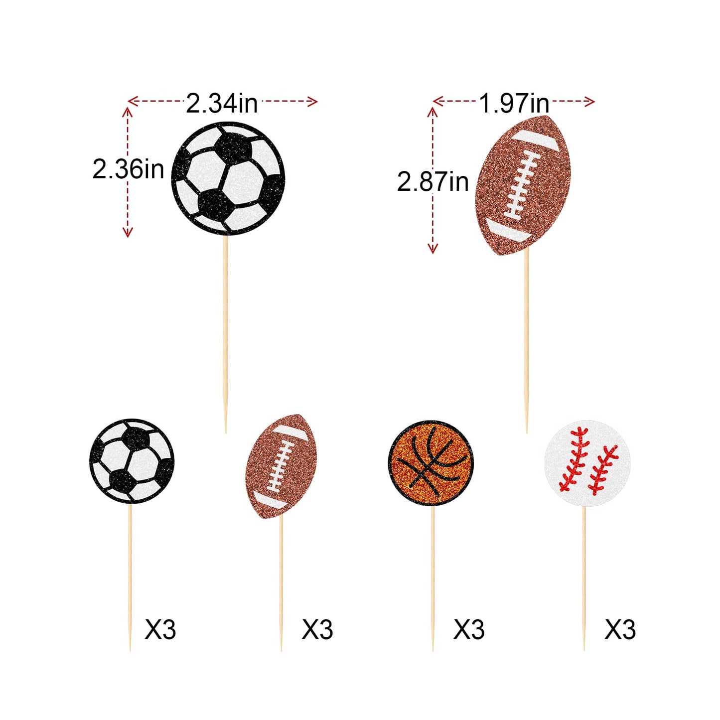 Sports Themed Cupcake Toppers, All Star Cupcake Toppers, Football Soccer Basketball And Baseball, Sports Themed Birthday Party B