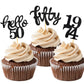 24 Pcs Black Glitter 50Th Birthday Cupcake Toppers For 50Th Birthday Celebrating Party Decorations