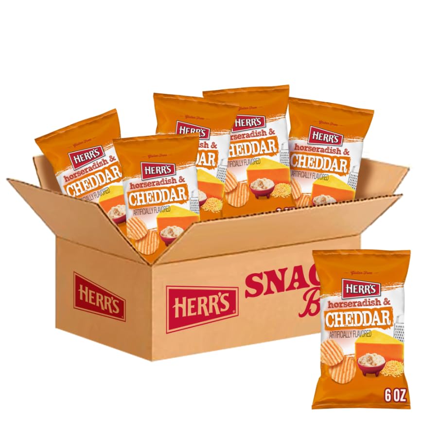 Herrs Potato Chips, Horseradish and Cheddar Flavor, Gluten Free Snacks, 6oz Bag (6 Count)