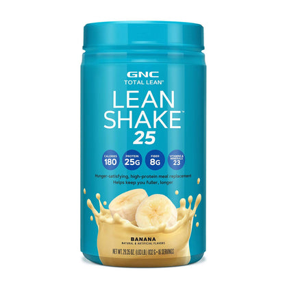 GNC Lean Shake 25 Meal Replacement Powder, Weight Management, With 25g Protein and High Fiber, Keto, Banana, 16 Servings