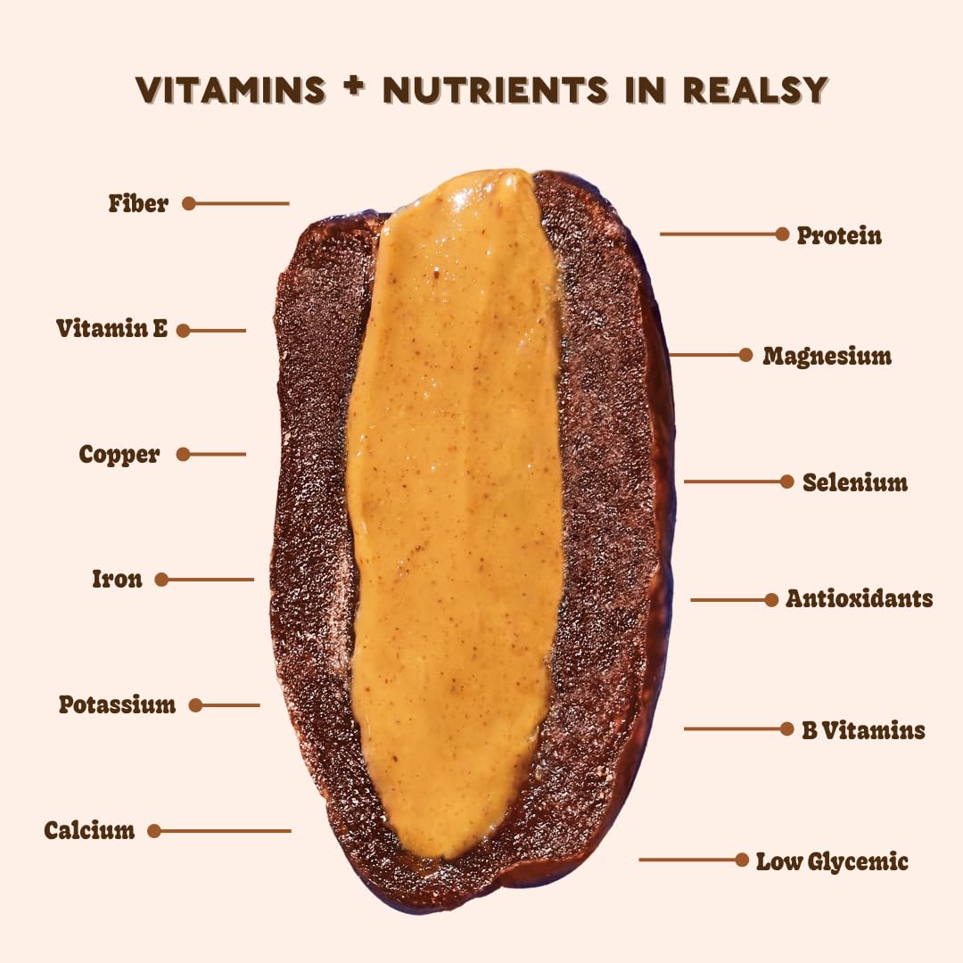 Realsy Pitted & Stuffed Medjool Dates, Organic Dates With No Sugar Added, Gluten-Free, Vegan, Good Source Of Fiber, Low Glycemic Index, All Natural Healthy Snack (Variety 6 Pack)
