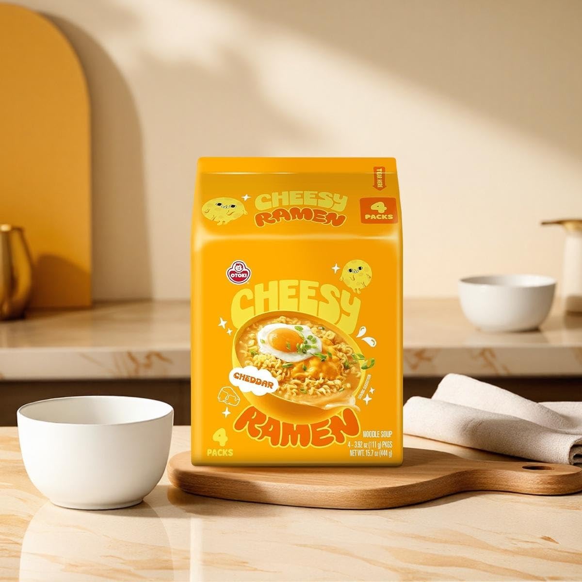 Cheesy Ramen - Cheddar Soup Ramen | Mild Kick, Creamy & Savory Korean Noodles | 3.92 oz (Pack of 4)