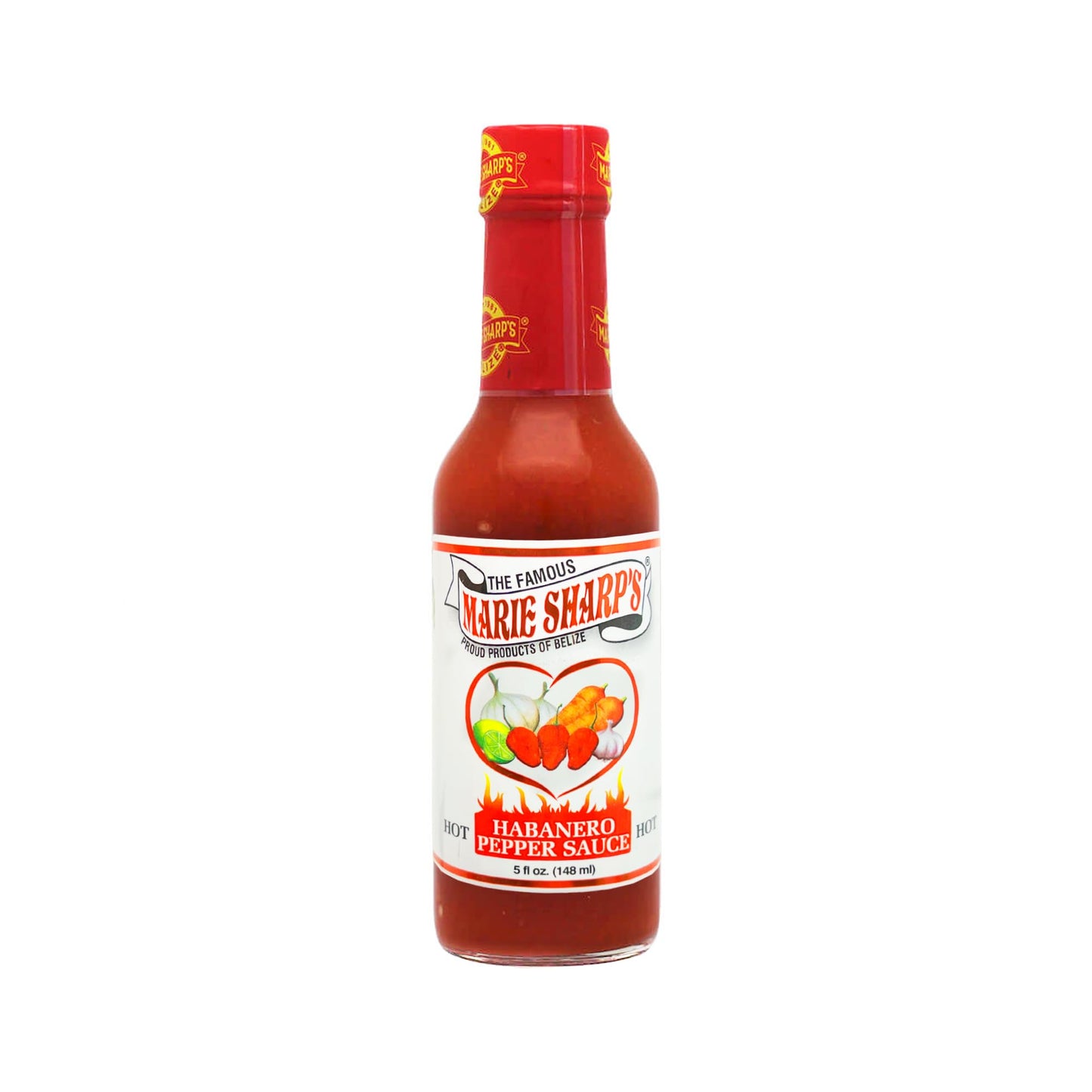 Marie Sharps Hot Habanero Pepper Sauce, 5 oz - Authentic Belizean Hot Sauce with Fresh Red Habanero Peppers (Pack of 6)